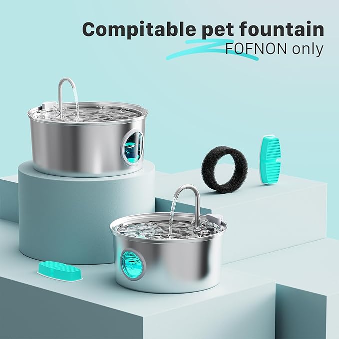 FOFNON Cat Water Fountain with 16 Filters, Including 8 Pieces of Filters + 8 Pieces Sponges
