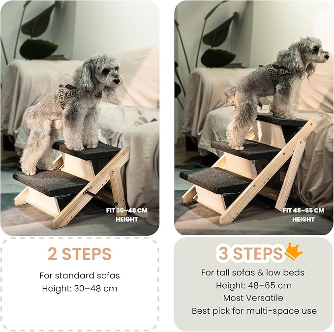 MEWANG Wood Pet Stairs & Ramp for Small/Medium Dogs and Cats, Aging Pets – 2-in-1 Foldable, Portable, Non-Slip Pet Ladder for Tall Beds, Couches,Cars–Holds Up to 220 lbs (24.8" L x 17.2" W x 19.5" H)