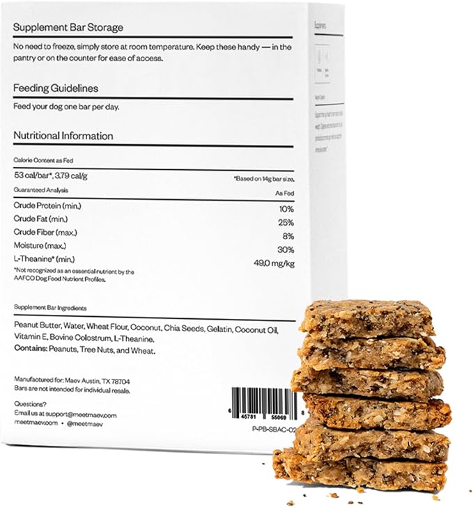 MAEV Human-Grade Anxiety & Calming Supplement Bars | Natural Support for Stress Relief & Calm Behavior, 30 Count (Pack of 2)