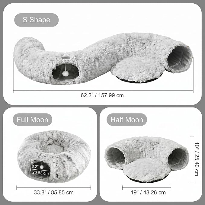 Extra Large Cat Tunnel, Long Cat Tunnel Bed, Foldable Cat Tunnel Toy for Indoor Cats, Spacious Pet Play Tunnel & Cat Bed for Cats Kittens