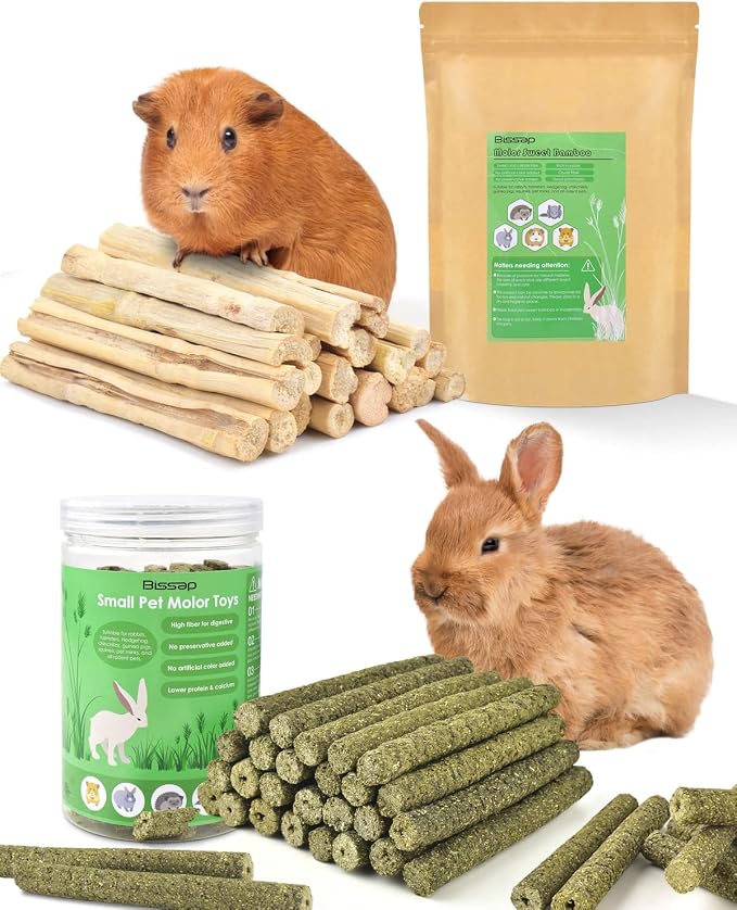 Bissap Rabbit Chew Sticks, Bunny Molar Timothy Hay Treats Bamboo Sticks for Small Animals Hamsters Chinchillas Guinea Pigs Squirrels Natural Teeth Grinding Chewing Toys