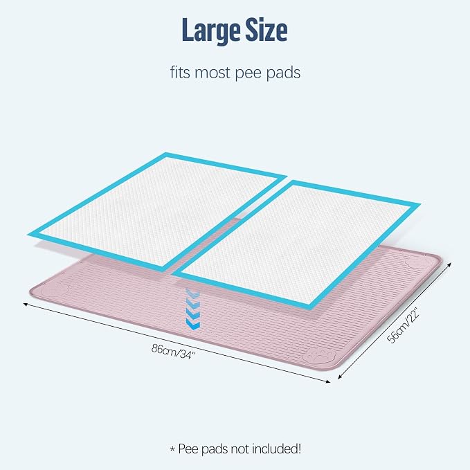 Pee Pad Holder for Dogs, 34" x 22" Silicone Pee Tray Mat Leak-Proof, High Edge, No Spill Pet Pad Holder for Puppy, Cat, Rabbit, Training Pads for Floor Protection, No Pee Pads (Pink)