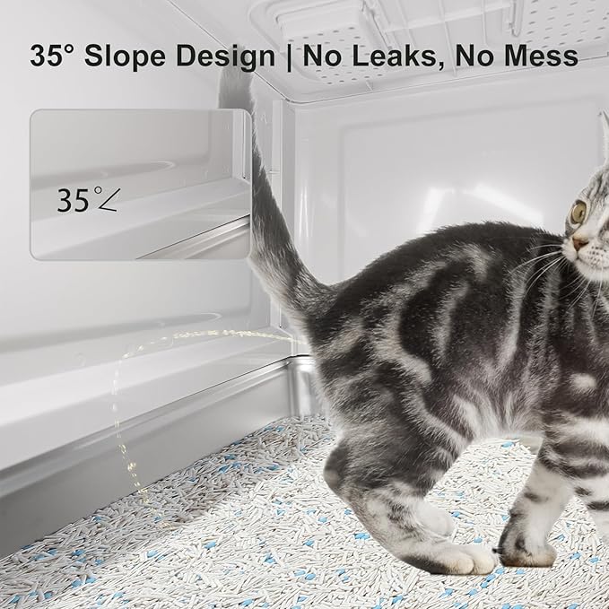 Marchul Enclosed Stainless Steel Cat Litter Box XL with Lid & Deeper Drawer Design for Indoor Cats, Metal Covered Litter Box, Baffles for Anti-Leakage, with Litter Scoop & Litter Mat
