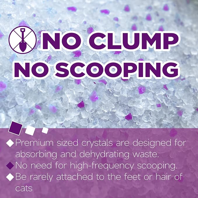Made4Pets Cat Litter Crystals Kitty Litter Odor Control Crystal Litter Non Clumping No scooping Low Dust, Low Tracking, Lightweight, Dehydrates Waste,Lavender– 19.8 lbs (6 x 3.3 lb Packs)