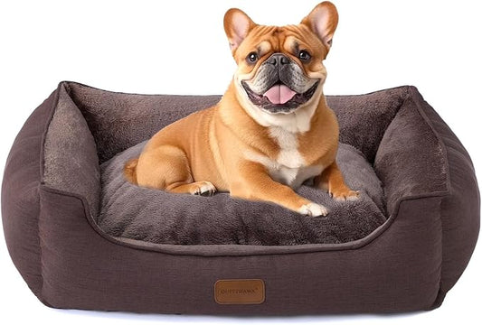 Makigued Rectangle Dog Bed for Medium Size Dog with Removable Washable Cover Pet Bed with Bolster Sides Non-Slip Bottom Pet Sofa Waterproof Lining Durable Pet Cuddler, Dark Brown 29x 23x 7.1 in
