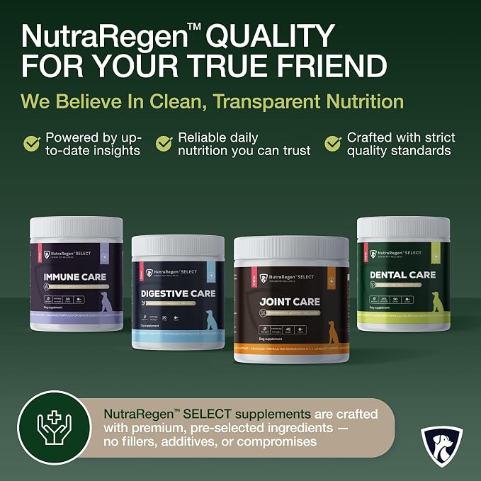Nutraregen Select Dog Digestive Probiotic Powder and Dental Support Bundle | Pet Dental Powder & Dog Breath Freshener, 7 Bn CFU | 60 Scoops, 6.7 oz