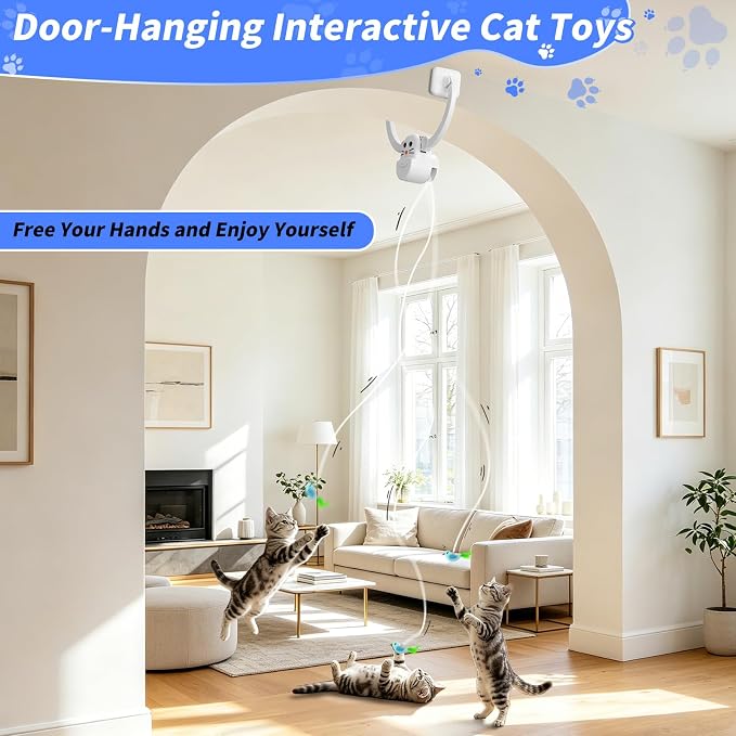 Interactive Cat Toys for Indoor Cats, Door-Hanging Automatic Flying Bird Feather Toy, USB Rechargeable Smart Cat Toy, Safe for Chase and Exercise, Relieves Bored for Kittens and Adult Cats