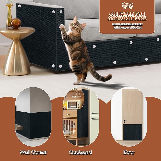 Cat Scratch Mat, Self-Adhesive Trimmable cat Scratch Furniture Protector for Couch, cat Scratch pad，cat Tree，DIY Climbing Carpet for Cat Tower Replacement Pads (Brown, 78.7" x 15.8")