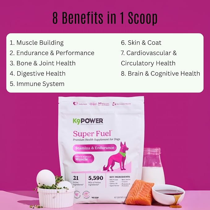 K9Power Super Fuel – Muscle Builder for Working, Performance & Sporting Dogs – Boost Stamina, Recovery & Joint Support – Milk Protein Isolate, Creatine, Salmon Oil, Chondroitin, Probiotic, Kelp & more