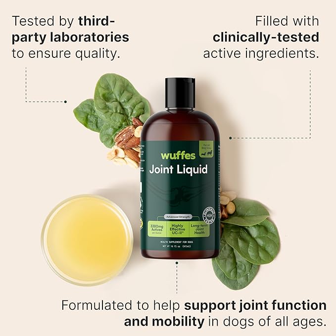 Wuffes Advanced Joint Liquid for Dogs, Hip & Joint Support Supplement with UC-II® Collagen, Glucosamine, Chondroitin and MSM, for Small & Large Breeds, 16 Oz