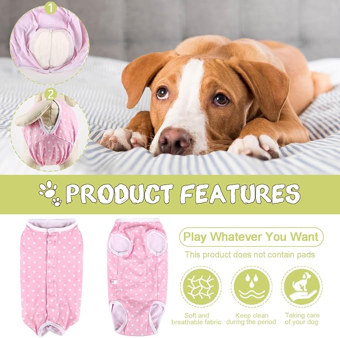 Etdane Dog Diapers Sanitary Panties Physiological Period Shirts Surgical Recovery Suits for Male and Female Dogs Pink Polka Dots/XS