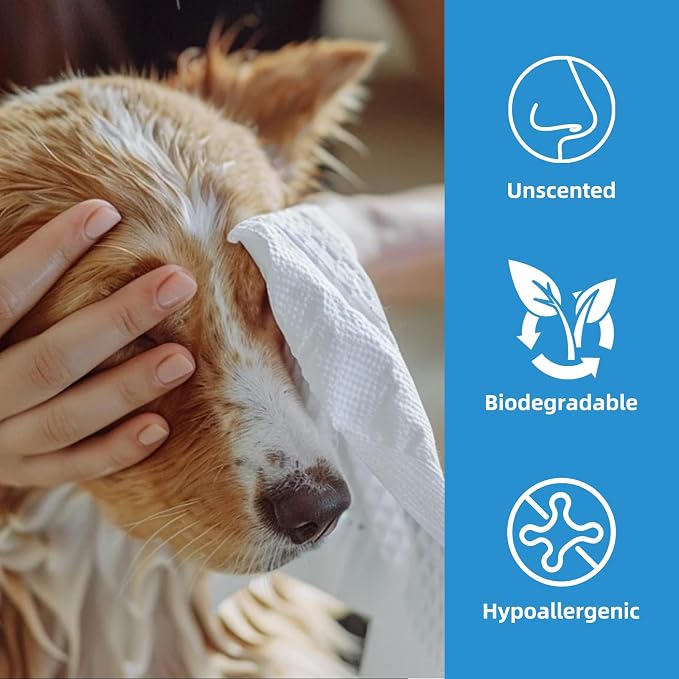 HygiCare Pet Grooming Wipes for Dogs & Cats, 400 Count, 8"x8" Ultra Thick & Soft, Unscented, Hypoallergenic Formula, Safe on Coat, Paws, Ears, Bum & Sensitive Skin