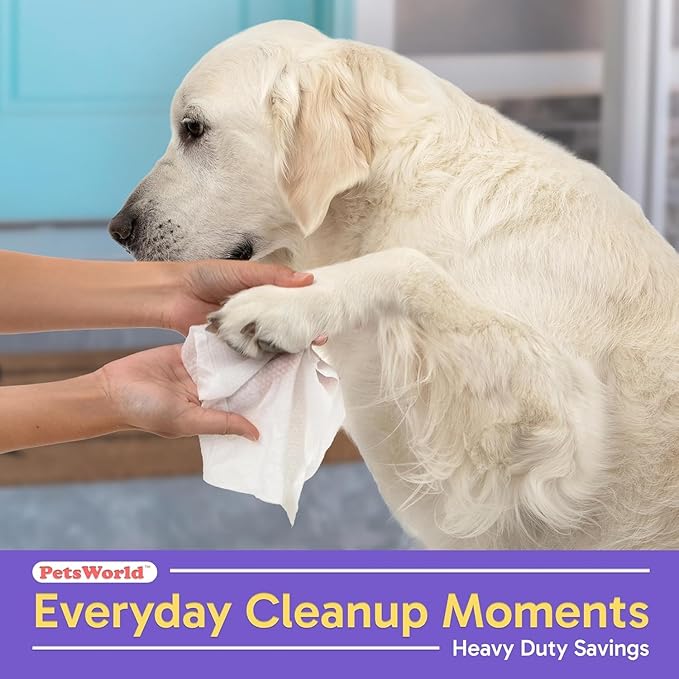 PETSWORLD 3-in-1 Pet Wipes | Hypoallergenic, Unscented & Biodegradable Grooming Wipes for Body, Paws & Butt | Thick, Durable, Daily Use Pet Cleaning Wipes (50 Count)