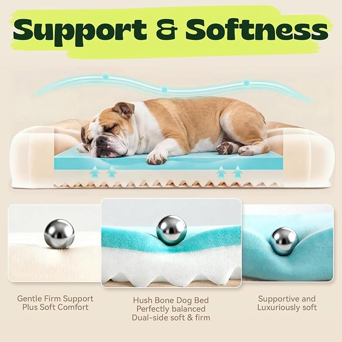 Cooling Dog Beds for Medium Large Dogs with Removable Covers Washable,Rectangle Orthopedic Bed Sofa with Cool Gel Memory Foam and Egg Crate Foam Waterproof fit Old Large Sized Pets,36"x24"x6.5" Grey
