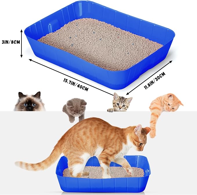 Bokon 25 Count Disposable Litter Box for Cat, Large Disposable Litter Tray for Travel Home Durable Portable Plastic Kitty Litters Boxes Leak-resistant Easy-grip Rim, 15.7 x 11.8 x 3 Inches(Royal Blue)