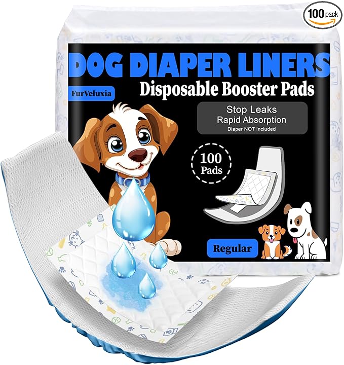 Dog Diaper Liners Booster Pads for Male and Female Dogs, 100ct, Super Absorbent Disposable Belly Band Liners for Male Dogs fit Most Types of Dog Diapers,Wraps(Regular)