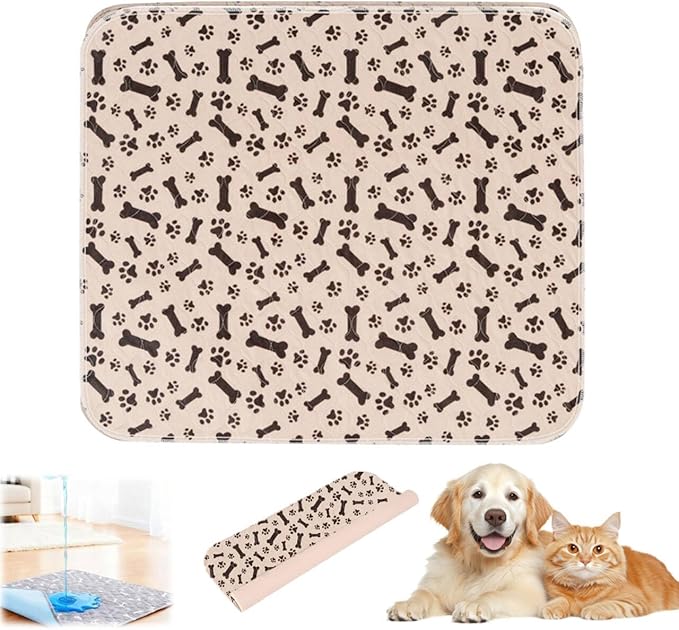 Puppy Pads with Pheromones,Washable Puppy Pee Pads for Dogs,Reusable Puppy Pads Washable for Dogs & Cats, Washable,Durable Leak-Proof & Anti-Slip Pet Training Pads for Home & Trave(Brown Bone,L)