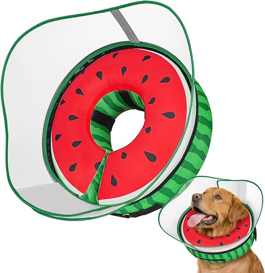 Supet Raised Inflatable Dog Cone After Surgery - Adjustable Recovery Donut Collar with Removable Shield to Stop Licking Wounds & Protect Stitches - Soft Dog Cone Alternative for Dogs (Watermelon,XXL)