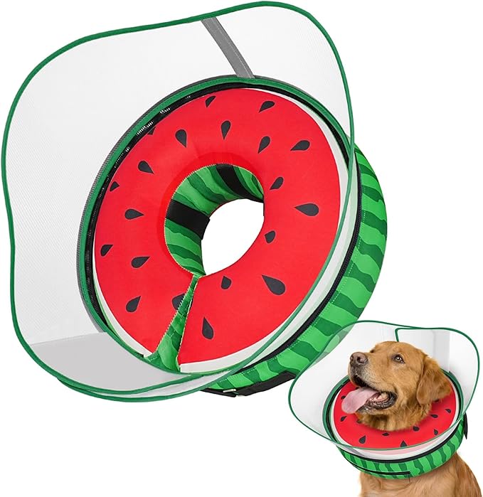 Supet Raised Inflatable Dog Cone After Surgery - Adjustable Recovery Donut Collar with Removable Shield to Stop Licking Wounds & Protect Stitches - Soft Dog Cone Alternative for Dogs (Watermelon,XL)