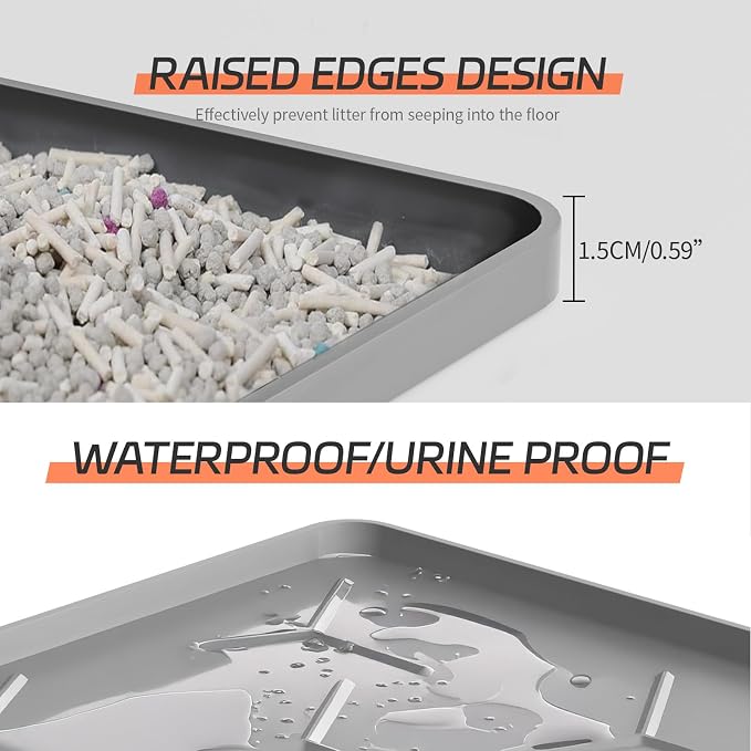 Bulkniu Extra Large Silicone Cat Litter Mat, Waterproof/Urineproof, Litter Recycling, Easy to Clean, Soft on Kitty Paws (28"X40"-Grey)