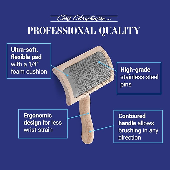 Chris Christensen Mark VI Curved Back Slicker Brush for Dogs, 12mm Pins, Groom Like a Pro, Handcrafted Lightweight Beechwood Ergonomic Handle, Stainless Steel Pins, A5VI, Medium. Made in Germany.