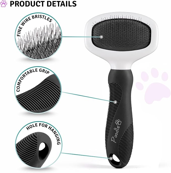 Poodle Pet Bundle - Dematting Fur Rake Comb Brush Tool with Steel Safety Blades for Detangling Matted or Knotted Undercoat Hair and Slicker Brush for Small and Large Dogs Pet Hair Remover