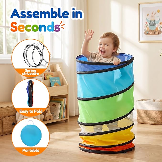 Kids Play Tunnel Tent for Toddlers, Colorful Pop Up Crawl Tunnel Toy for Baby or Pet with Breathable Mesh, Collapsible Gift for Boy and Girl Play Tunnel Indoor and Outdoor Game