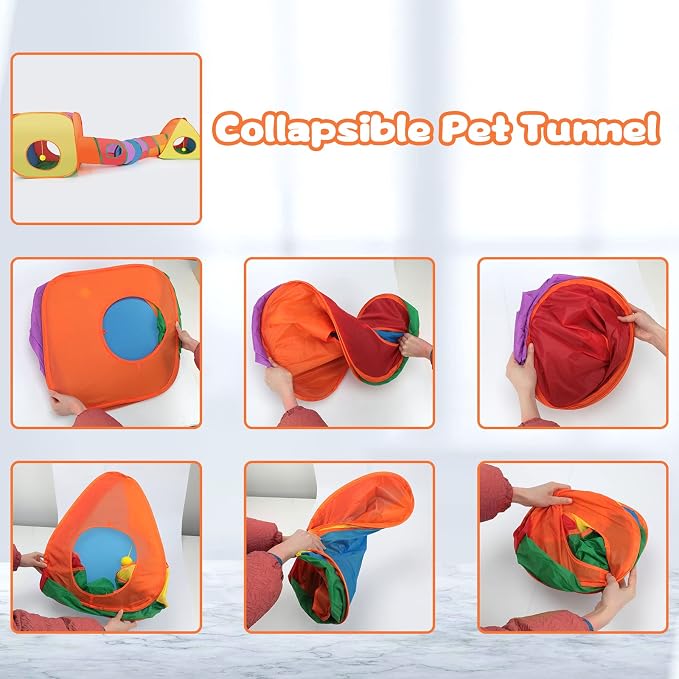 BWOGUE Bunny Tunnels & Tubes Collapsible Rabbit Hideout Tube and Foldable Cubes Playground Small Animal Activity Hideaway for Dwarf Rabbits Bunny Guinea Pigs Kitty