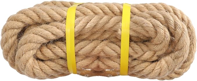 Jute Rope 1 in×25 ft Natural Material Heavy Duty Jute Rope Twisted for Indoor Outdoor Crafts, Nautical, Tug of War, Railing, Hammock, Swing, Gardening