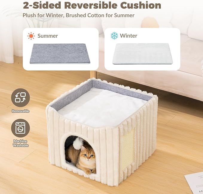 Avont Sisal Cat Scratcher Bed for Indoor Cats Bundle with 3-in-1 Cat Houses