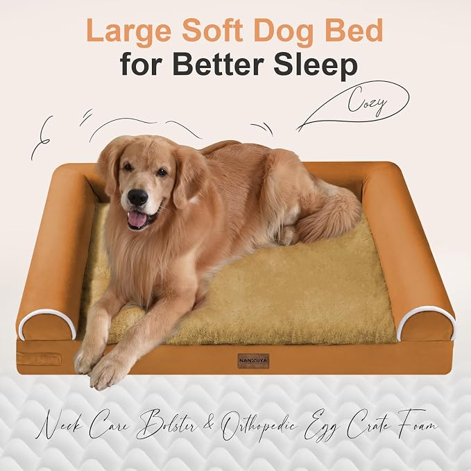 Large Dog Bed Orthopedic Washable: Jumbo Dog Bed Bolster Extra Large Dogs Egg Crate Foam Sofa Couch Waterproof Removable Cover - Orange