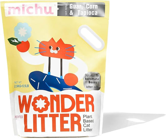 Michu Wonder Cat Litter, Cassava Plant-Based Cat Litter, Automatic Litter Box Friendly, Flushable & Fast Clumping, Low Dust Odor Control, 5.5lb/88oz - Unscented 12 Pack