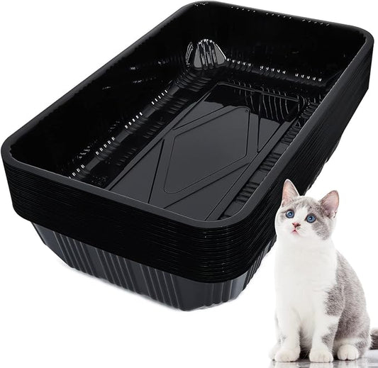 Tessco for you 30 Pack Disposable Cat Litter Boxes, Plastic Leakproof Litter Trays for Cats, Disposable Travel or Temporary Litters Pan for Kittens and Small Pets, 16.7 x 10.5 x 3.4 Inch(Black)