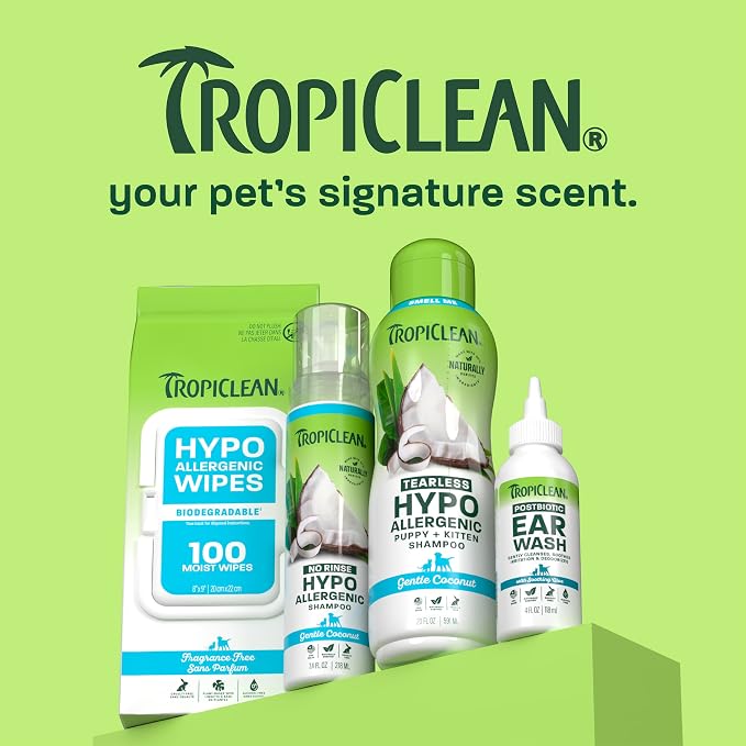 TropiClean Gentle Puppy Shampoo, Dog Shampoo for Allergies & Sensitive Skin, Made in USA, Gentle Coconut Scent, Safe for Cats & Kittens, 20oz