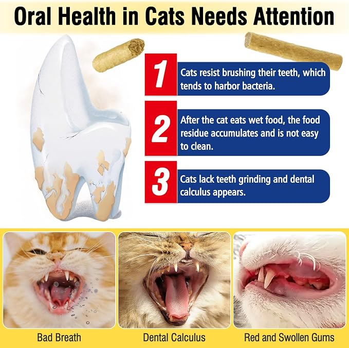 30g Freezed Dried Cat Chew Stick Egg Yolk Flavor, Cat Dental Treats for Freshens Breath and Reduce Tartar, Feline Teething Sticks Cats Treats Snack