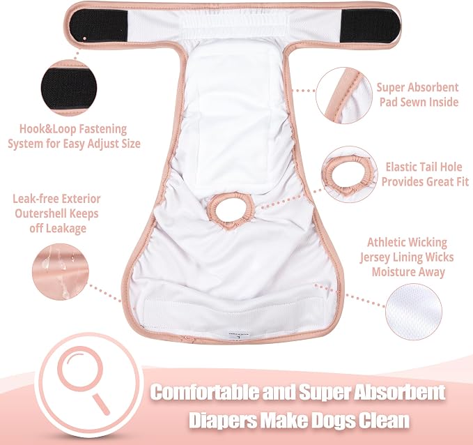 wegreeco Reusable Washable Dog Diapers Female with 1PC Suspender, Dogs Period Heat Diapers Female Heat Cycle, XL Medium Large Small Doggie Puppy Diapers for Incontinence (Medium)