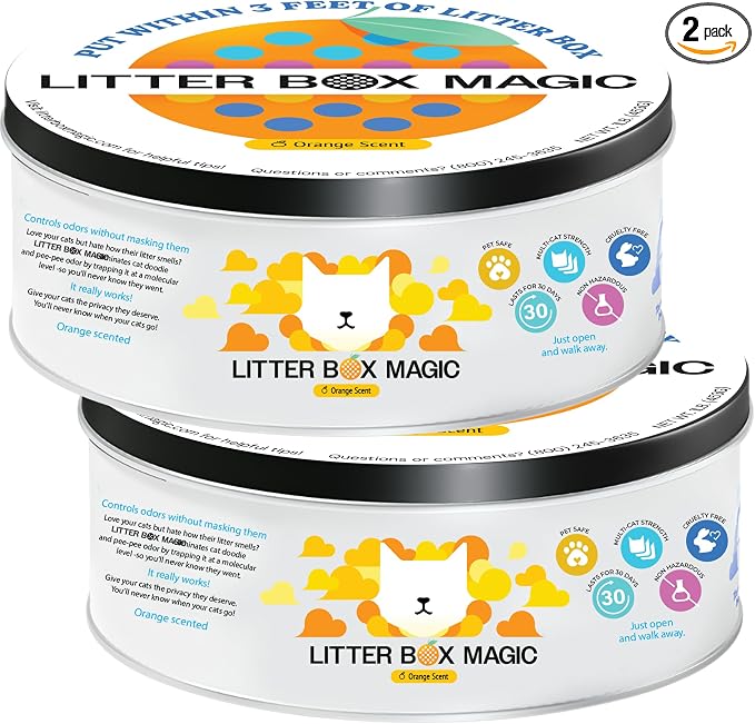 Litter Box Magic Cat Litter Deodorizer (Orange Scent, 16 Oz, Pack of 2) – Premium Cat Litter Odor Eliminator Gel Jar | Cat Odor & Stain Removers, Urine Odor Eliminator & Pooping Deodorizer, Non Toxic