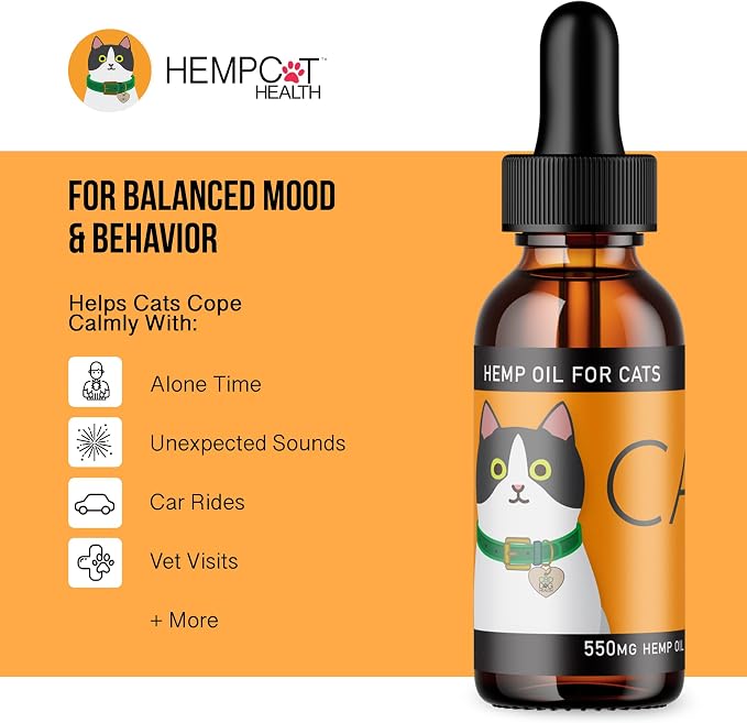 Calm Drops for Cats - Lavender Hemp Oil Blend for Balance During Fireworks, Travel, Alone Time, & New Environments - USDA Organic Cat Calming Drops - New & Improved Formula - 2 oz