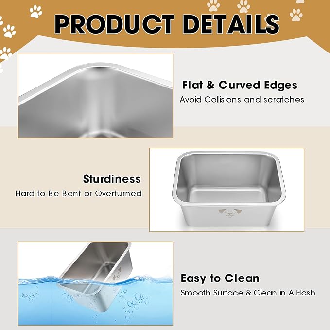 Sweetude 4 Pcs Stainless Steel Dog Bowls Bulk High Capacity Metal Dogs Food and Water Bowls for Large Dogs Pets(Silver,2.64 Gallon)