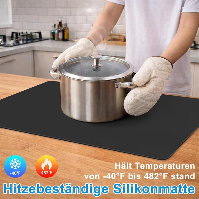 AECHY Silicone Mats for Kitchen Counter 27.5 x 16.5 Inch, 2mm Thick – Multipurpose Silicone Mat Thick Heat Resistant Mat Shipped Rolled Up Kitchen Counter Mat Nonslip Silicone Mats, Black