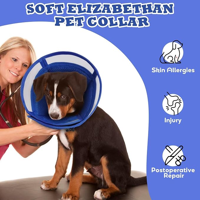 Soft Dog Cone for Dogs After Surgery,Foldable Dog's Cone Collar,Adjustable E Collar Alternative to Stop Licking,Pet Cones for Dog,Doggy Surgery Collar,Dogs Recovery Collars & Cones,Blue,L