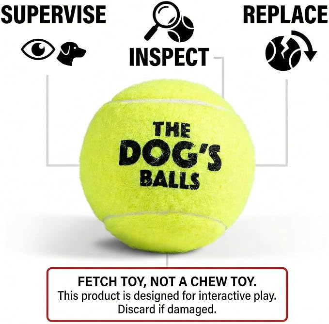 The Dog's Balls Dog Tennis Balls Tough 2.5" 12-Pack Yellow Floats in Water | Our fetch balls combine non-abrasive felt exterior and a thicker rubber core Durable Dog Toy for Outdoor Play & Training