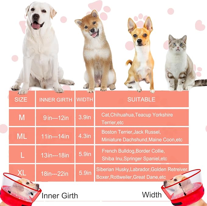 Inflatable Dog Cone Collar for Large Medium Small Dogs, Soft Dog Donut Collar Adjustable Recovery Cone for Pets After Surgery, Extra Enhanced Anti-Licking Guard Shield for Pets (Large, Strawberry)
