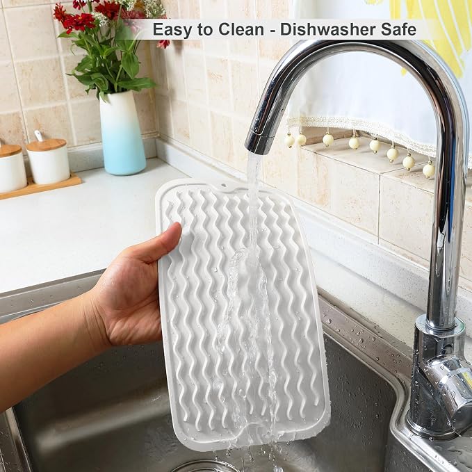 ZLR Silicone Sink Caddy Tray (6" x 12" / 153 x 305mm) - Narrow Sponge Holder for Kitchen Counter - Waterproof Dish Drying Mat, Non-Slip Soap Dispenser Mat & Bathroom Vanity Organizer (Milk White)
