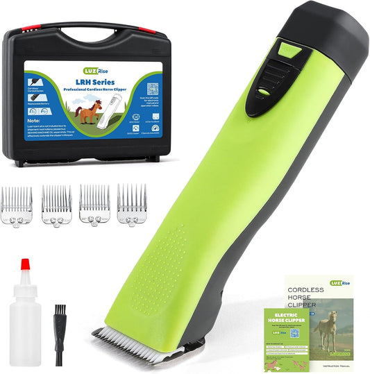 Cordless Horse Clippers, Professional Pet Grooming Clippers, 2 Speed Pet Trimmer with 4 Magnetic Guide Comb, Detachable Blade, Low Noise< 50db for Horse,Pony,Cat,Dog,Goat