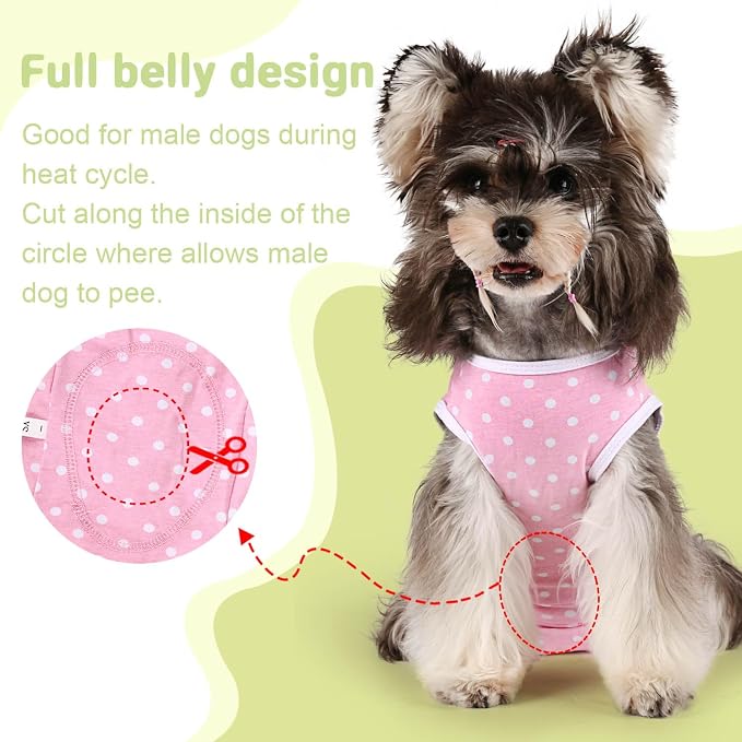 Etdane Dog Diapers Sanitary Panties Pet Period Onesie Surgical Recovery Suit After Surgery Wear for Female Male Dogs (S(Chest Girth: 15.4",Back Length: 11.4"), Pink Polka Dots)