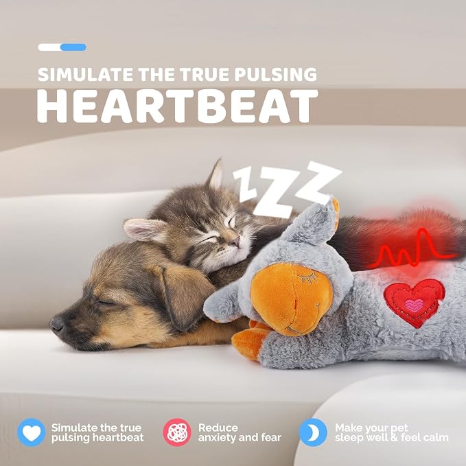 ALL FOR PAWS Heartbeat Puppy for Dogs, Dog Anxiety Relief and Calming Aid Toys, Heartbeat Stuffed Animal Toy for Behavioral Training, Snuggling Plush Toy for Puppy Sleep Aid, Grey Sheep