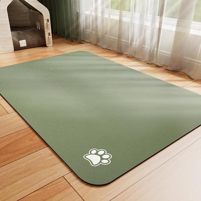 HotLive Dog Food Mat - Absorbent Cat Mat for Food and Water, No Stains Pet Feeding Bowl Mat, Easy to Clean Pet Placemats, Quick Dry Dog Water Dispenser Mat for Messy Drinkers | Paw Green 16"x 24"
