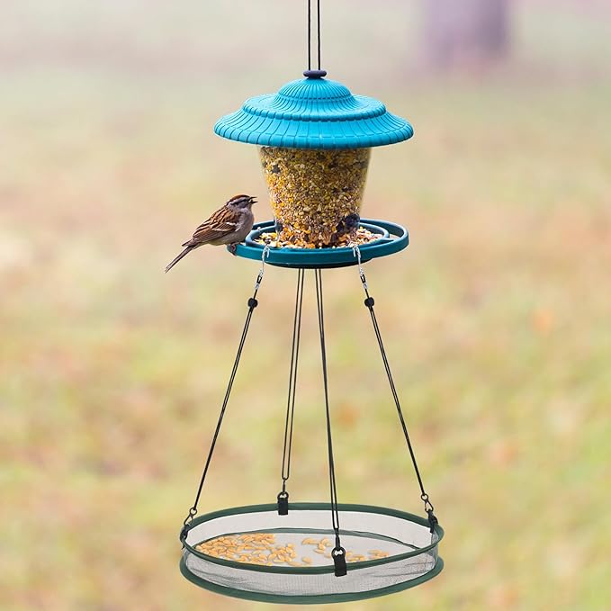 FoldTier 1 Pieces Universal Wild Bird Seed Catcher Hanging Hoop Platform Bird Seed Catcher Tray for Hummingbird Feeders Bee Feeder Outdoor Garden Accessories (16 Inch)