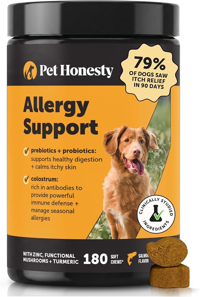 Dog Allergy Relief Immunity Chews - Paw Licking, Itching & Seasonal Allergies - with Colostrum, Probiotics, Turmeric & Salmon Oil - Vet Recommended Anti-Itch Supplement for Dogs (Salmon, 180 Ct)